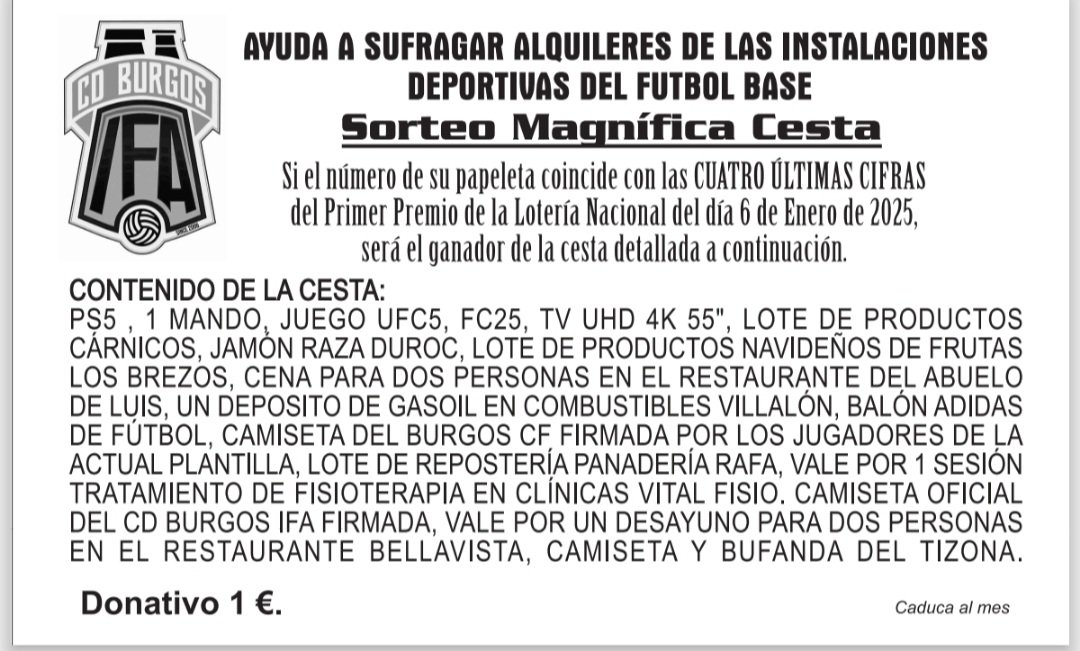 Participa en la  cesta para "ayudar a sufragar los gastos de alquiler de  las instalaciones deportivas de todos los equipos del club", dar gracias a las empresas que han colaborado con sus productos , un porcentaje sera destinado a los damnificados por la DANA