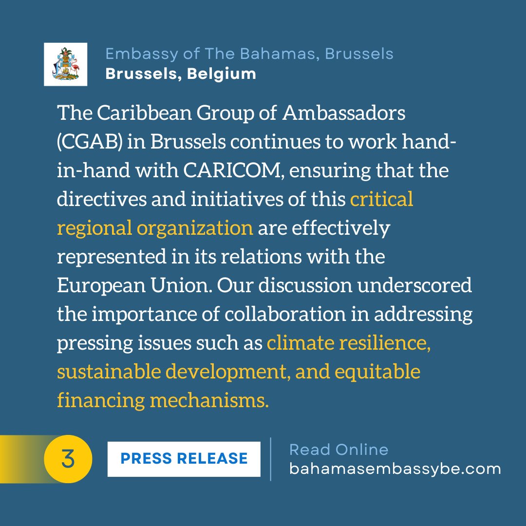 bahembassybe's tweet photo. Strengthening Caribbean Collaboration at COP29 Azerbaijan

Read full article (link in bio): https://t.co/lbjXNE8vPC

#COP29 #Azerbaijan #CARICOM #ClimateAction #SustainableDevelopment #RegionalCooperation #DiplomacyInAction #EuropeanUnion https://t.co/3Tx4tfpCPp