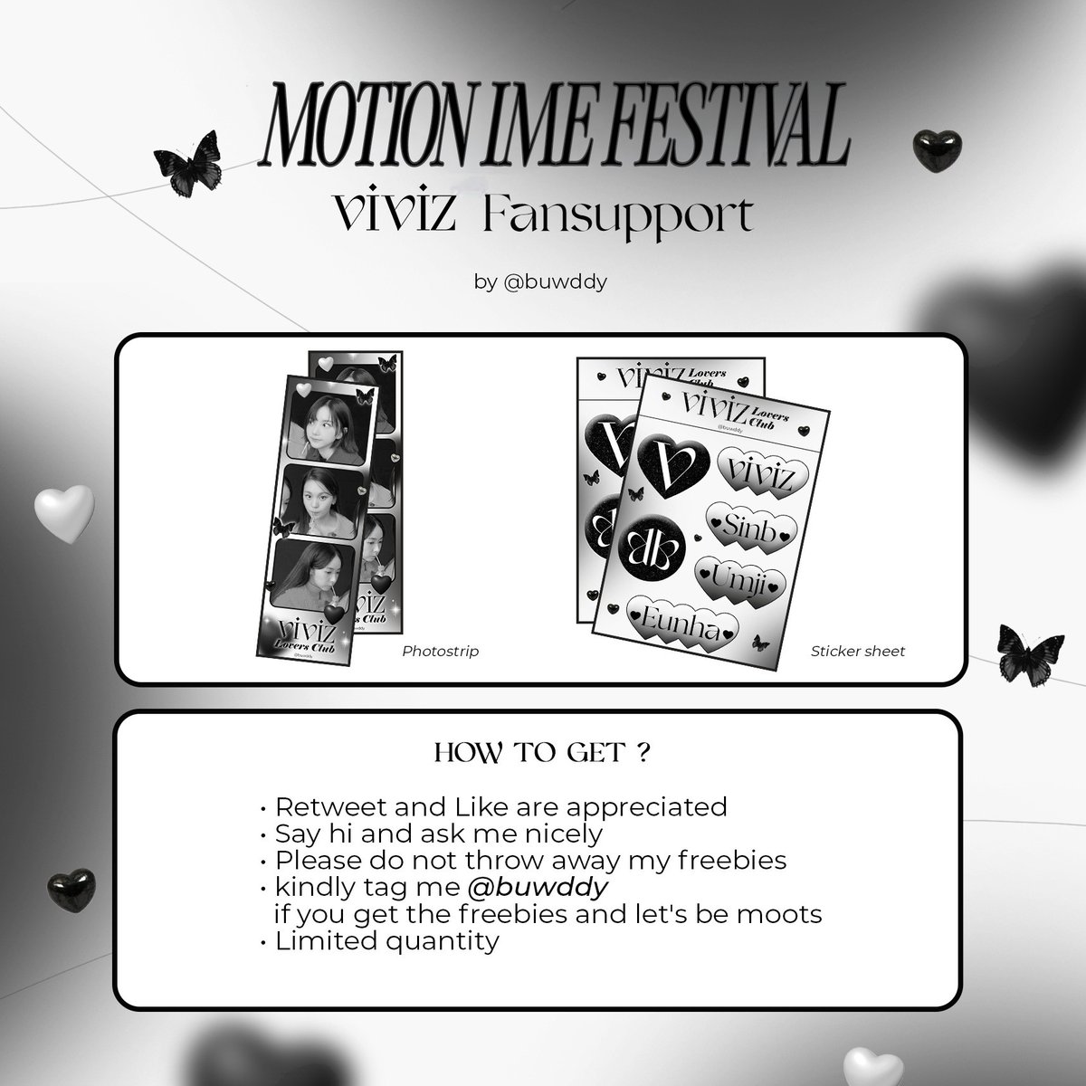 Buwddy's tweet photo. Motion Ime Festival
Viviz freebies fansupport by @Buwddy 
For Buddy &amp; Nav only ^^

📆 8 December 2024
📌 place and time TBA
T&amp;C: in pic

See you there^^ https://t.co/weyBHmMLMK