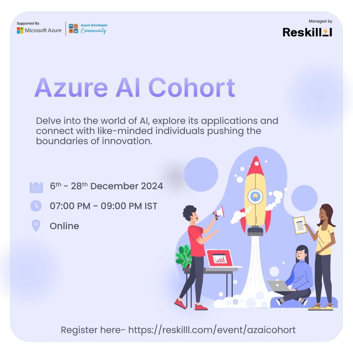 TechPrimers's tweet image. Join me in the Azure AI Cohort, in partnership with Azure Developer Community.

📅 Event Dates: 6 December 2024 - 28 December 2024 [every Friday and Saturday]
🕖 Timing: 7:00 PM - 9:00 PM IST
📝 Register Here: bit.ly/azaicohort1