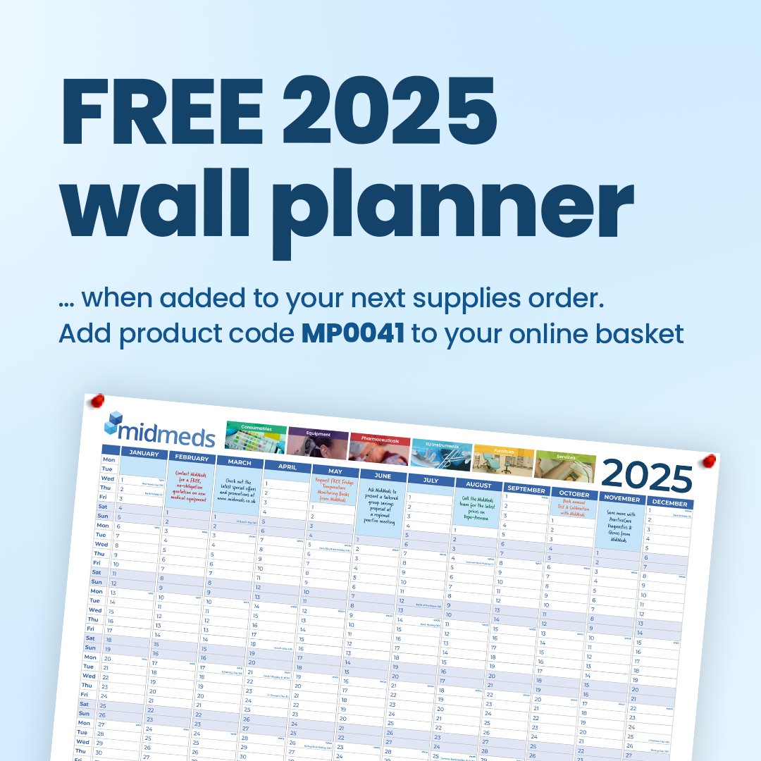 📆Get organised with MidMeds 💙

It's that time of year again where we continue to lend a helping hand to reduce pressure in practice by giving away free Wall Planners with any order. 

Simply add our FREE Wall Planner to your next supplies order: midmeds.co.uk/midmeds-wall-p…