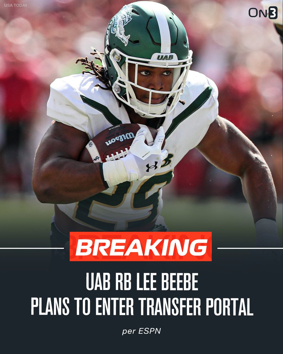 NEWS: UAB RB Lee Beebe plans to enter the NCAA Transfer Portal, per ESPN.

Beebe has rushed for 885 yards and 7 touchdowns this season.

on3.com/db/lee-beebe-2…