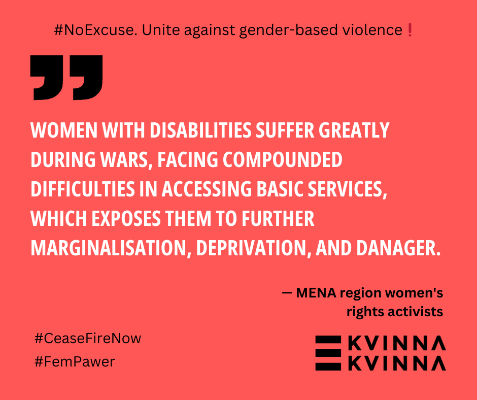 KvinnaKvinnaINT's tweet photo. #NoExcuse. Unite against gender-based violence❗ 

#16DaysOfActivism—16 key messages from women's rights activists from #jordan #palestine, #lebanon &amp; #tunisia.  #CeasefireNOW 

#FemPawer consortium:
@AWOrganization ; @PWWSD &amp; #CollectiveforResearchandTrainingDevelopmentAction https://t.co/BuX9h7iMjz
