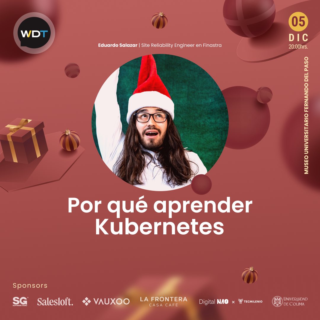 webdevtalksmx's tweet image. Es hoy! Es hoy!
Nos vemos en unas horas en @museofernandodelpaso para la última sesión del año, tendremos regalitos 🎅🏻
#wdtcolima