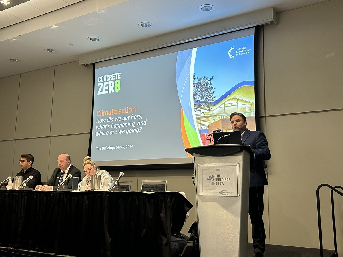 Day two of the Buildings Show. Glad to see a great presentation by our friends <a href="/CementCanada/">Cement Association of Canada</a> on the Concrete Zero industry plan to bring cement and concrete production to net zero by 2050. <a href="/CCMasonryPA/">CCMPA</a> #masonry #constructcanada #ClimateAction