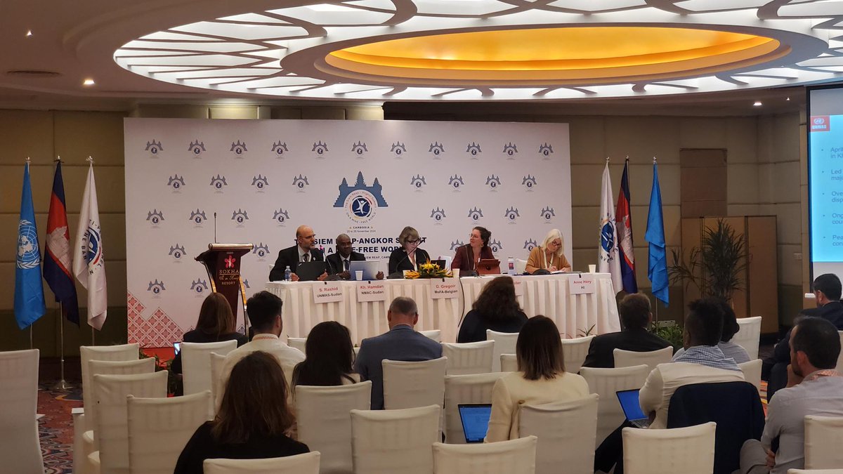 UNMAS's tweet photo. Last week at the 5th APMBC Review Conf. in Cambodia, UNMAS Sudan, NMAC, #HI &amp; #DRC highlighted the use of explosive weapons in populated areas, focusing on Sudan. They called for greater support for mine action to protect communities. 
#APMBC 
Learn more: https://t.co/G2KucOj45P https://t.co/QRWE6cX9pX