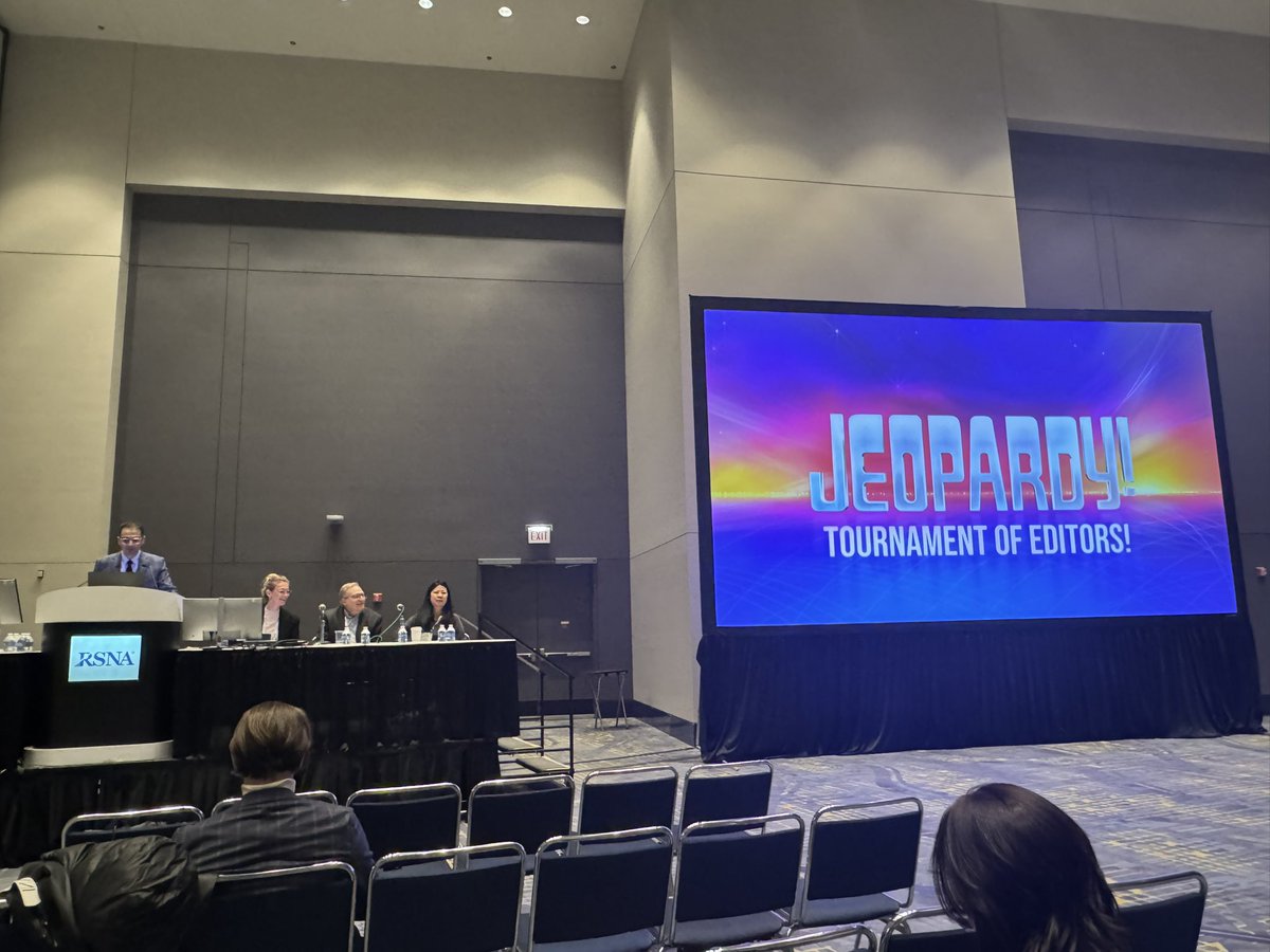Happening now at #RSNA24! 

Jeopardy Tournament of Editors 

with @AliTejaniMD <a href="/merelhuisman/">Merel Huisman MD PhD</a> <a href="/cekahn/">Charles Kahn, MD</a> of <a href="/Radiology_AI/">Radiology: Artificial Intelligence</a> and <a href="/DrLindaMoy/">Linda Moy</a> of <a href="/radiology_rsna/">Radiology</a>
