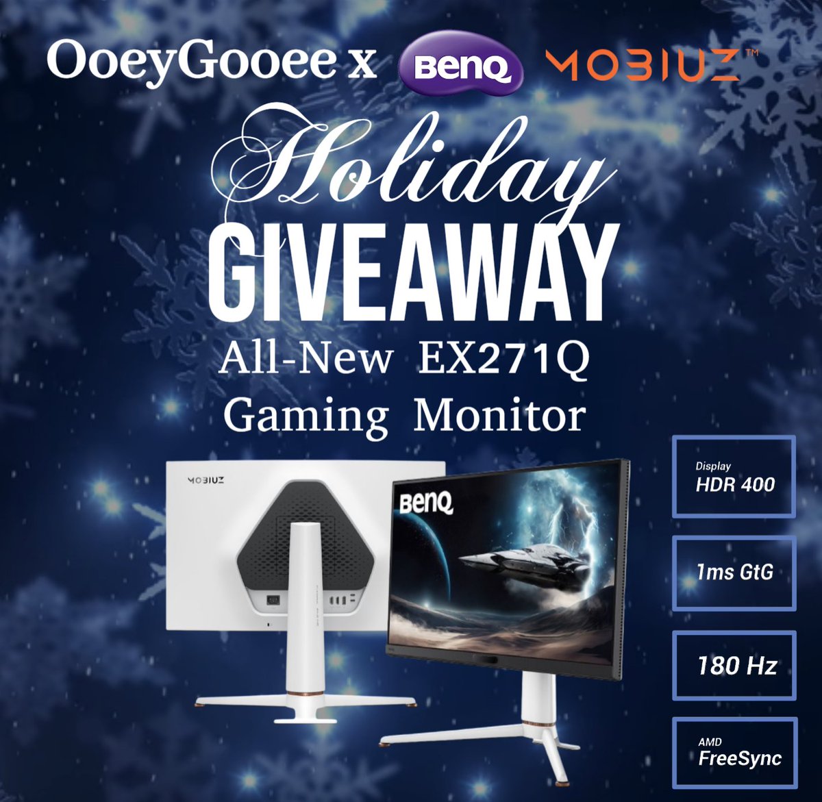 OoeyGooee's tweet image. ❄️ I've teamed up with @MobiuzGaming &amp;amp; @BenQAmerica to bring you all a Special Holiday Giveaway!! ❄️

The Brand NEW EX271Q Gaming Monitor!!

Make sure to Like ❤️ Retweet 🔁 &amp;amp; Tag 🫂 a friend below who you think Deserves a new monitor! 

👇🏾 ENTER HERE 👇🏾
gleam.io/bT8J0/benq-mob…