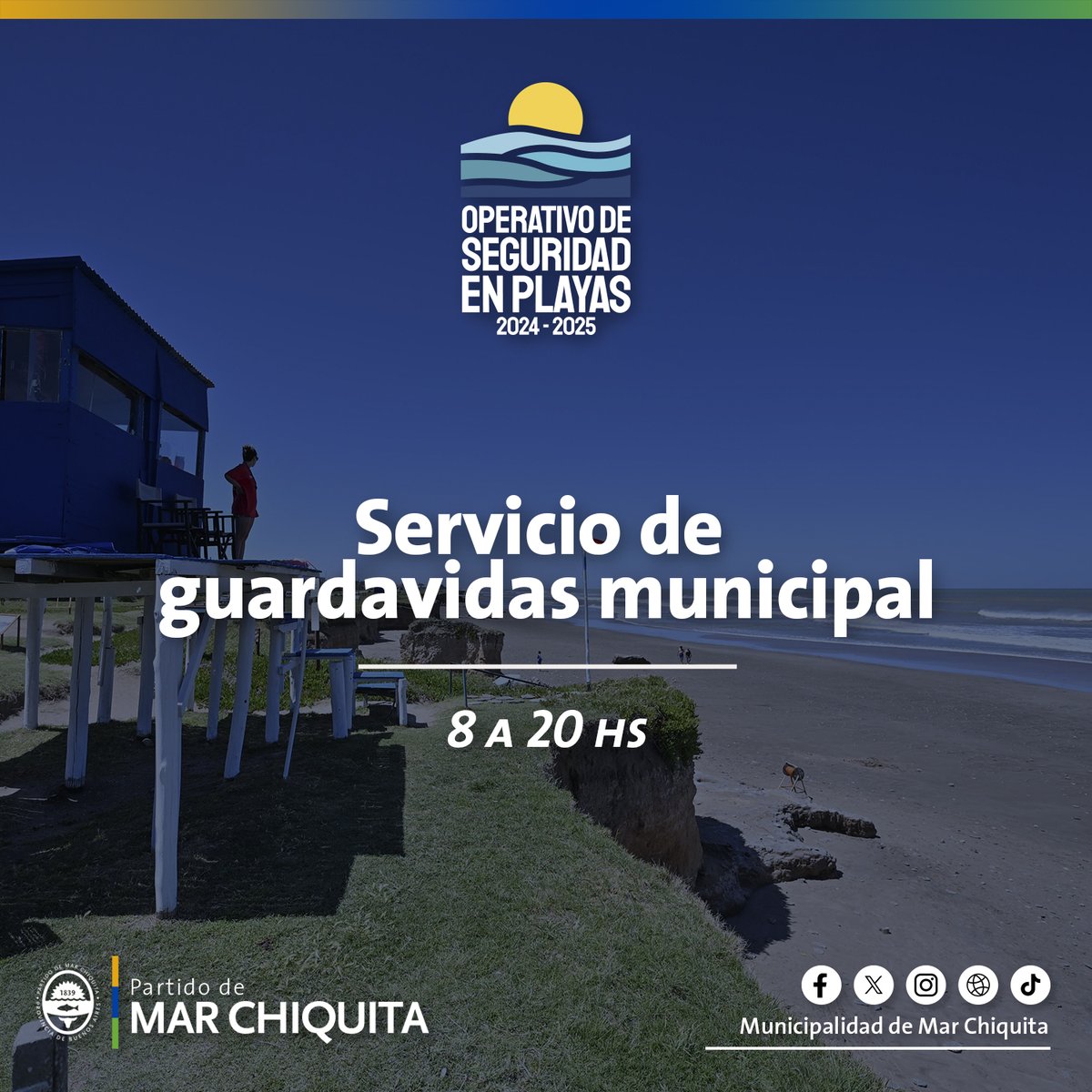 prensamchiquita's tweet photo. 𝙊𝙋𝙀𝙍𝘼𝙏𝙄𝙑𝙊 𝘿𝙀 𝙎𝙀𝙂𝙐𝙍𝙄𝘿𝘼𝘿 𝙀𝙉 𝙋𝙇𝘼𝙔𝘼𝙎 🏖️🛟 

Temporada 2024 - 2025 en Mar Chiquita.
 
¡En marcha el servicio municipal de guardavidas! Todo lo que tenés que saber ⬇️ https://t.co/WSNe5a0S52