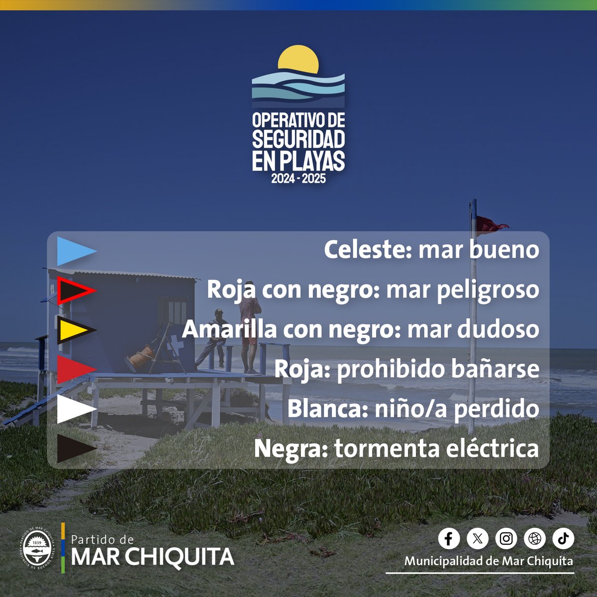 𝙊𝙋𝙀𝙍𝘼𝙏𝙄𝙑𝙊 𝘿𝙀 𝙎𝙀𝙂𝙐𝙍𝙄𝘿𝘼𝘿 𝙀𝙉 𝙋𝙇𝘼𝙔𝘼𝙎 🏖️🛟 

Temporada 2024 - 2025 en Mar Chiquita.
 
¡En marcha el servicio municipal de guardavidas! Todo lo que tenés que saber ⬇️