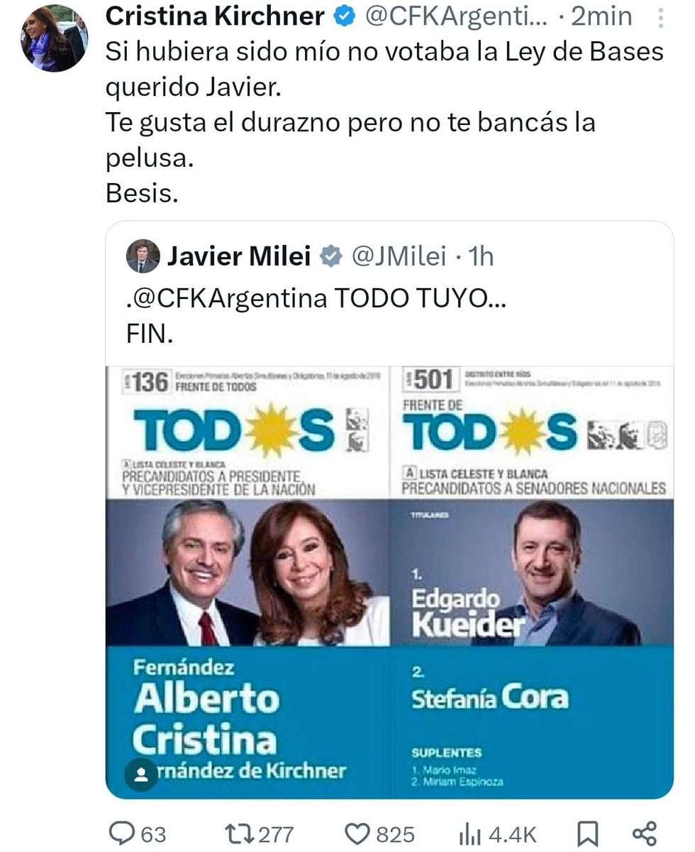 peponila's tweet photo. Infantilismo político. Una quiere fueros y el otro se los va a garantizar. Para la gilada hacen q se pelean y así los aplauden los imberbes de un lado y del otro. Tan, pero tan primitivos e infantiles que da un poco de vergüenza. Kueider es de los dos https://t.co/sYXyHXPrVF