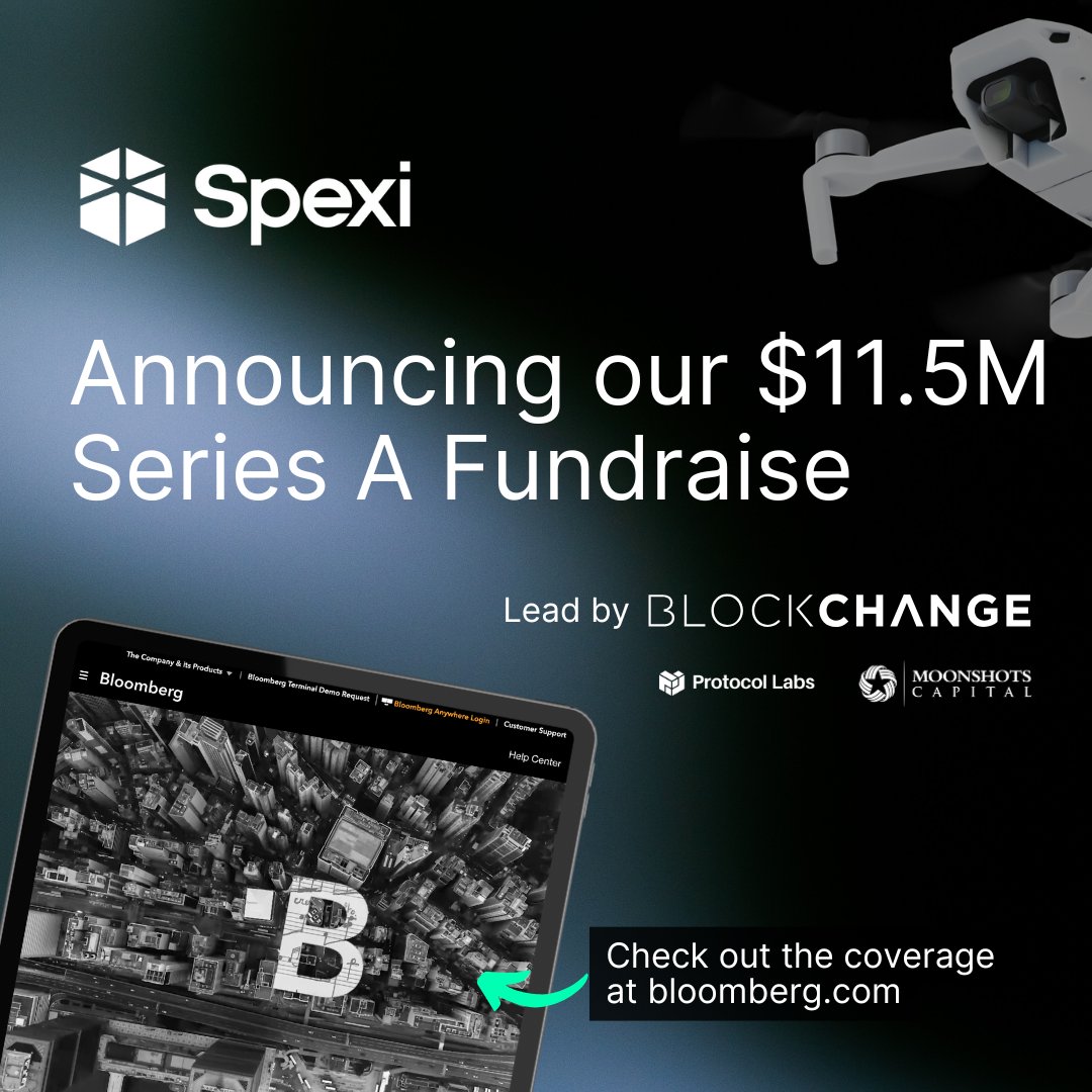 Spexi (@spexinetwork) on Twitter photo 🔥Spexi Series A Fundraise Announcement🔥
We are so excited to announce our $11.5M Series A fundraise lead by <a href="/BlockchangeVC/">Blockchange VC</a> , followed by <a href="/MoonshotsCap/">Moonshots Capital</a> and <a href="/protocollabs/">Protocol Labs</a>. We are transforming the aerial data industry with the largest, fastest-growing fully standardized drone 🔥Spexi Series A Fundraise Announcement🔥
We are so excited to announce our $11.5M Series A fundraise lead by <a href="/BlockchangeVC/">Blockchange VC</a> , followed by <a href="/MoonshotsCap/">Moonshots Capital</a> and <a href="/protocollabs/">Protocol Labs</a>. We are transforming the aerial data industry with the largest, fastest-growing fully standardized drone