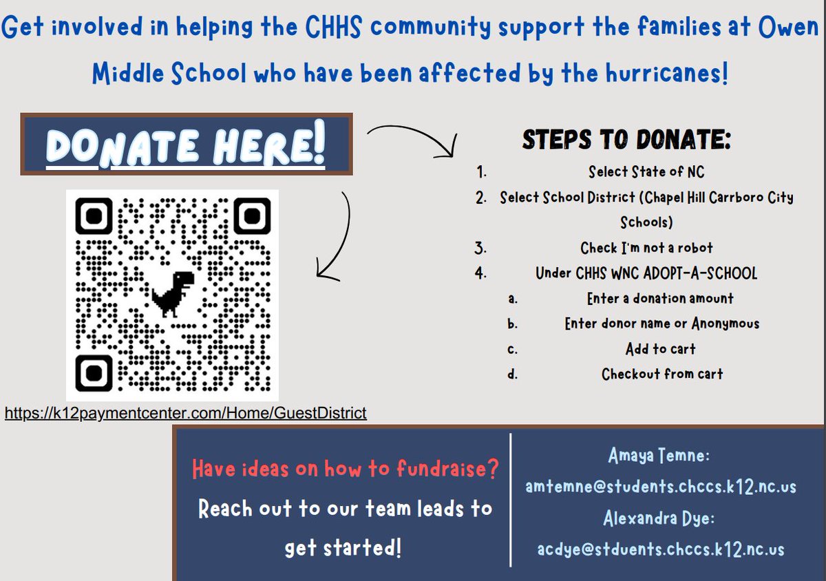 C_Matusevich's tweet photo. If you're able, please consider helping CHHS help our neighbors at Owen Middle School in Swannanoa, NC! 
ANYONE can donate! @chhscic https://t.co/XBDS16eiKd