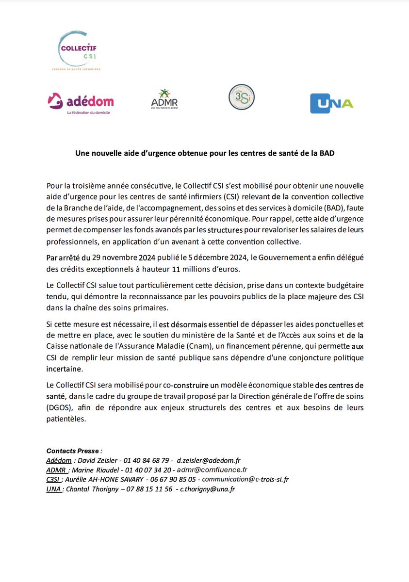 📢[Communiqué] Une nouvelle aide d’urgence obtenue pour les centres de santé de la BAD 
🔗admr.org/system/files/w…
<a href="/FedeAdedom/">Adédom</a>
@C3SI
@UNAdomicile
<a href="/Sante_Gouv/">Ministère de la Santé et de l'Accès aux soins</a>