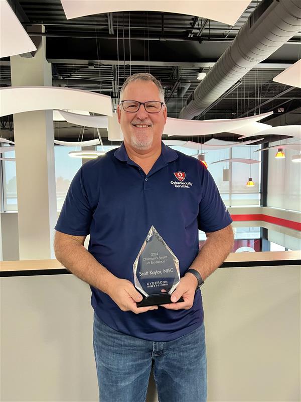 NISC_coop's tweet photo. Congratulations to Scott Kaylor, Manager of Cybersecurity Services, who was recently awarded the Cybercon 2024 Chairman's Award for Excellence! Scott is dedicated to supporting cybersecurity initiatives across the critical infrastructure community. Well deserved, Scott! 🎉 https://t.co/QxR3LouG3Q