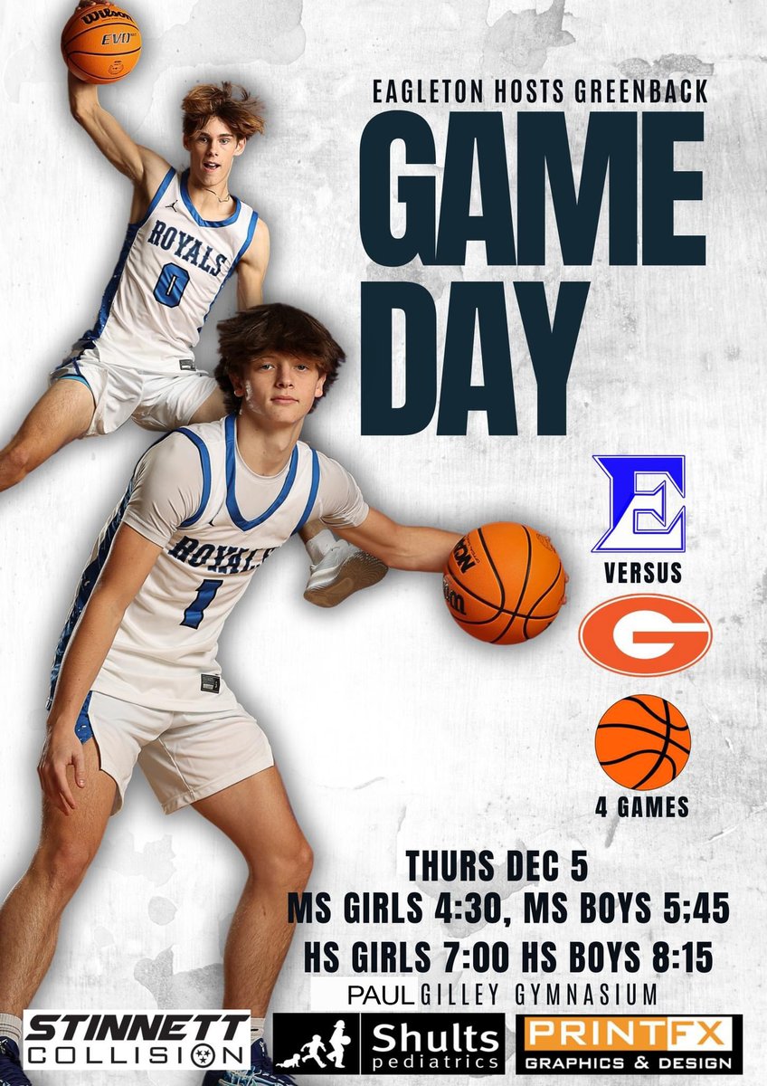 Scott West (@coachw25) on Twitter photo 4 Games, 1 Gym...come out for a full night of Eagleton Basketball. Middle School 4:30, 5:45 High School 7:00, 8:15. Go Royals!
<a href="/eccaathletics/">ECCA_Athletics</a>
<a href="/5StarPreps/">5Star Preps</a>
<a href="/TDT_Sports/">Daily Times Sports</a> 4 Games, 1 Gym...come out for a full night of Eagleton Basketball. Middle School 4:30, 5:45 High School 7:00, 8:15. Go Royals!
<a href="/eccaathletics/">ECCA_Athletics</a>
<a href="/5StarPreps/">5Star Preps</a>
<a href="/TDT_Sports/">Daily Times Sports</a>