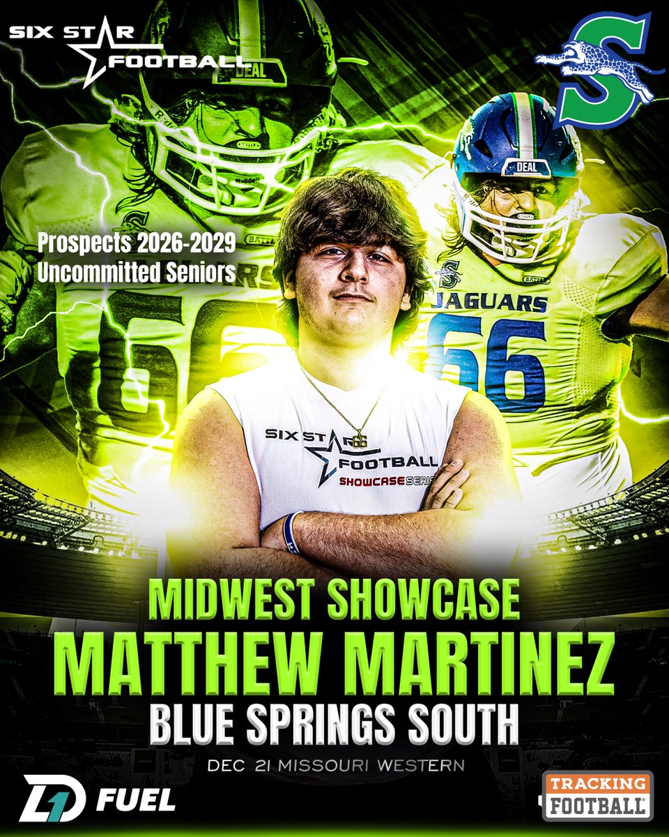 sixstarfootball's tweet photo. MIDWEST SHOWCASE | Matthew Martinez

6’1, 280   |  OL  |  2027  |  Blue Springs South (MO) | @matthewagel66

⭐ Excited to announce rising prospect Matthew Martinez will be attending the Midwest Showcase!

📆Dec 21
📍Missouri Western

REGISTER/INFO ➡️https://t.co/ErQQ4qzWyH