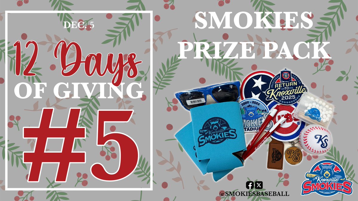 smokiesbaseball's tweet image. A new day means a new giveaway. DAY 5 is a Smokies Prize Pack!  ⚾️🎄🎁
1. Like
2. Retweet
3. Comment your favorite Christmas song!
4. Tag friends in the comments for additional entries
Head to our Facebook for more entries! Yesterday's winner was Kris Collums. Winner will be…