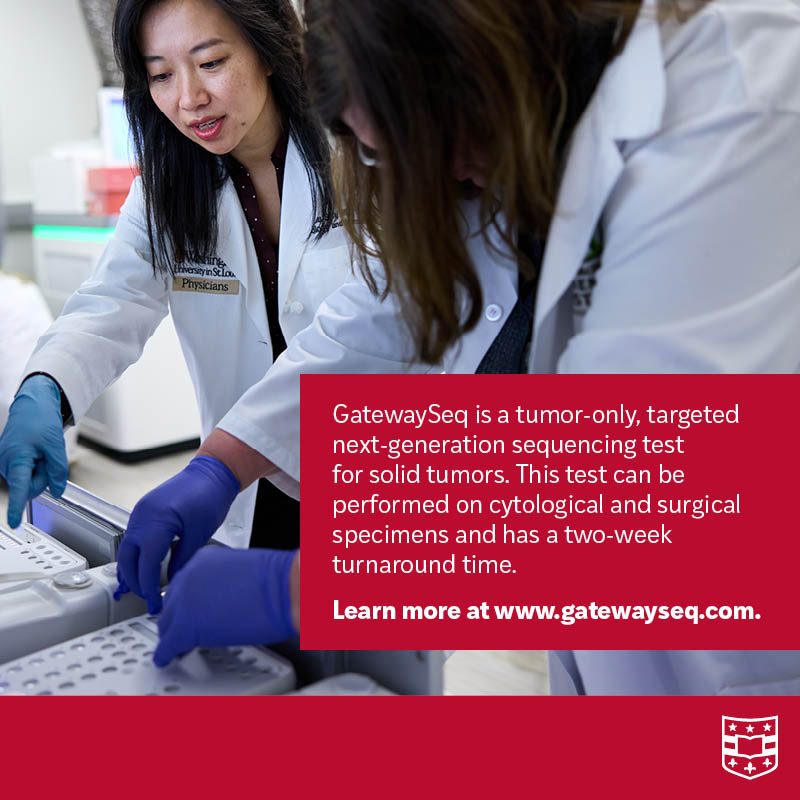 GatewaySeq is a tumor-only, targeted next-gen sequencing assay developed by WashU Medicine  pathologists. It offers a genomic assessment of solid tumors at initial diagnosis, relapse, and/or metastasis.