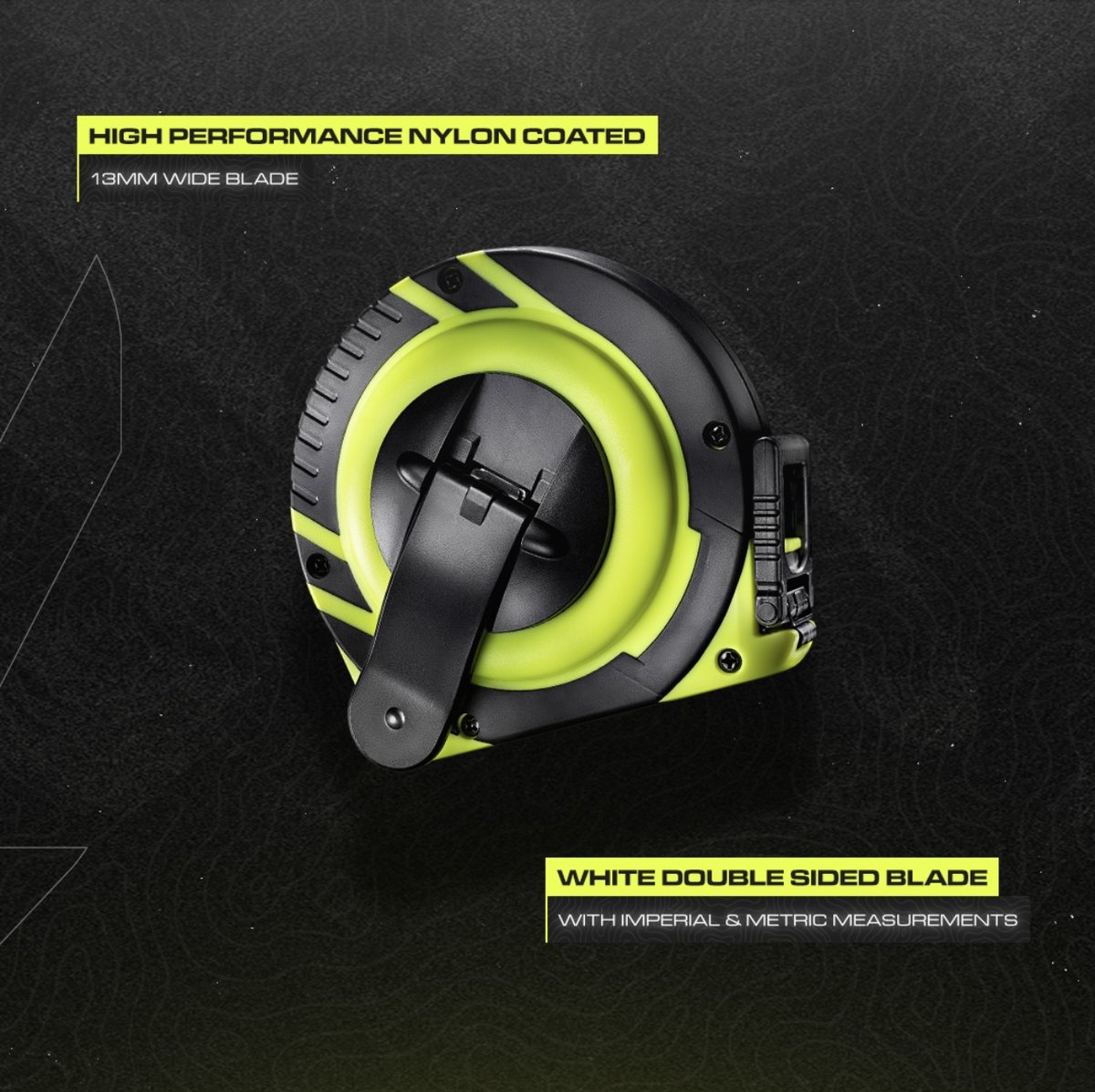 The Unilite LTS1013 brings unmatched durability and precision to your toolkit🔥With a 10m/33ft double-sided nylon-coated blade and a smooth 3:1 geared rewind🙌🏽 #Builttough

 #Unilite #ToolsForPros #BuiltTough #tradies #tradespeople #uniliteuk #tapemeasure