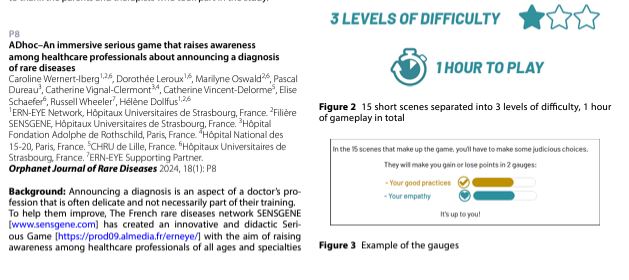 ErnEyeEU's tweet photo. The abstract dedicated to the Serious Game on how to announce a diagnosis of rare diseases and presented by ERN-EYE at the #ECRD earlier this year has been published in the @ojrarediseases.
Read it : https://t.co/dhVXYuf1v2
Play to the Serious Game : https://t.co/1LocPMbtkm https://t.co/0PGkwLwlFO