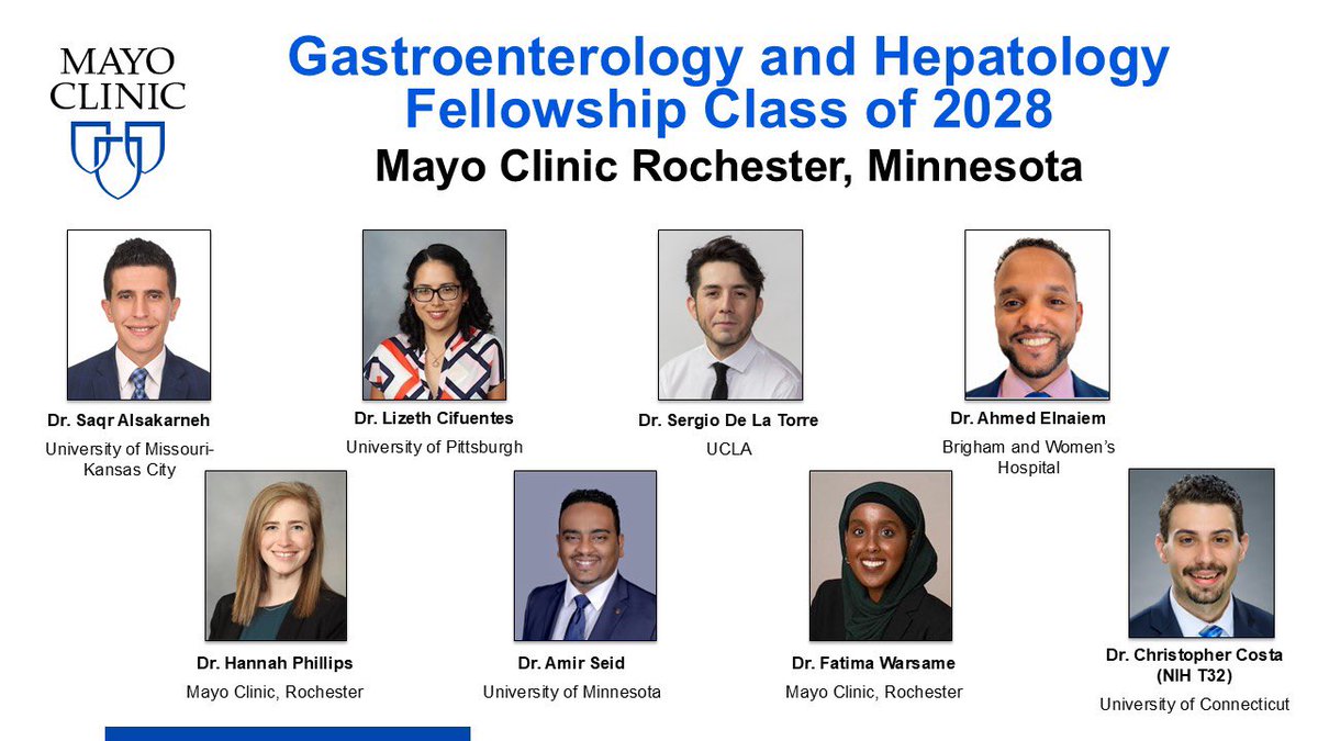 Doug Simonetto, MD (@dougsimonetto) on Twitter photo Congratulations to our fantastic new class of GI fellows!!! We are thrilled to welcome this talented group to our <a href="/MayoClinicGIHep/">Mayo Clinic Gastroenterology & Hepatology</a> family! #FutureOfGI
<a href="/LizCifuentesMD/">Lizeth Cifuentes</a> <a href="/AlsakarnehSaqr/">Saqr Alsakarneh, MD, MSc</a> <a href="/SDeLaTorreMD/">Sergio De La Torre, MD</a> <a href="/hannahphilmd/">Hannah Phillips, MD</a> <a href="/IrisWangMD/">Xiao Jing (Iris) Wang, M.D.</a> <a href="/AmerGastroAssn/">American Gastroenterological Association (AGA)</a> <a href="/AmCollegeGastro/">ACG</a> <a href="/AASLDtweets/">AASLD</a> Congratulations to our fantastic new class of GI fellows!!! We are thrilled to welcome this talented group to our <a href="/MayoClinicGIHep/">Mayo Clinic Gastroenterology & Hepatology</a> family! #FutureOfGI
<a href="/LizCifuentesMD/">Lizeth Cifuentes</a> <a href="/AlsakarnehSaqr/">Saqr Alsakarneh, MD, MSc</a> <a href="/SDeLaTorreMD/">Sergio De La Torre, MD</a> <a href="/hannahphilmd/">Hannah Phillips, MD</a> <a href="/IrisWangMD/">Xiao Jing (Iris) Wang, M.D.</a> <a href="/AmerGastroAssn/">American Gastroenterological Association (AGA)</a> <a href="/AmCollegeGastro/">ACG</a> <a href="/AASLDtweets/">AASLD</a>