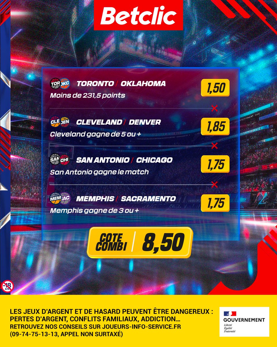 Betclic's tweet photo. 💪 Le CM est confiant pour son combi NBA cette nuit

On offre 5x20€ de Freebets* si le combi ne passe pas ! 👀

🍀 RT + #FreebetsBetclic pour participer https://t.co/XpOucb9nzR