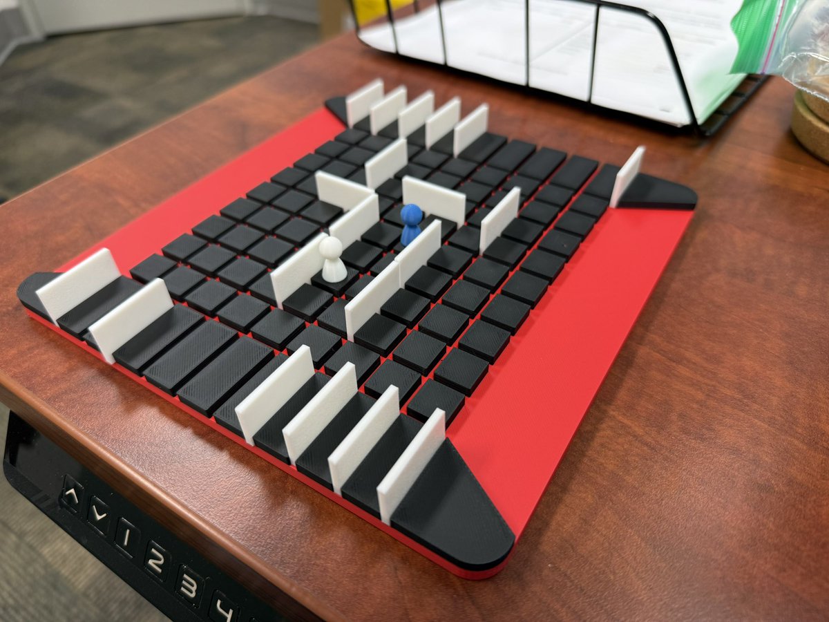 We got a new Bambu Lab X1C printer at work and in 5 hours of print time, I made a copy of Quoridor, one of my favorite 2 player abstract games!