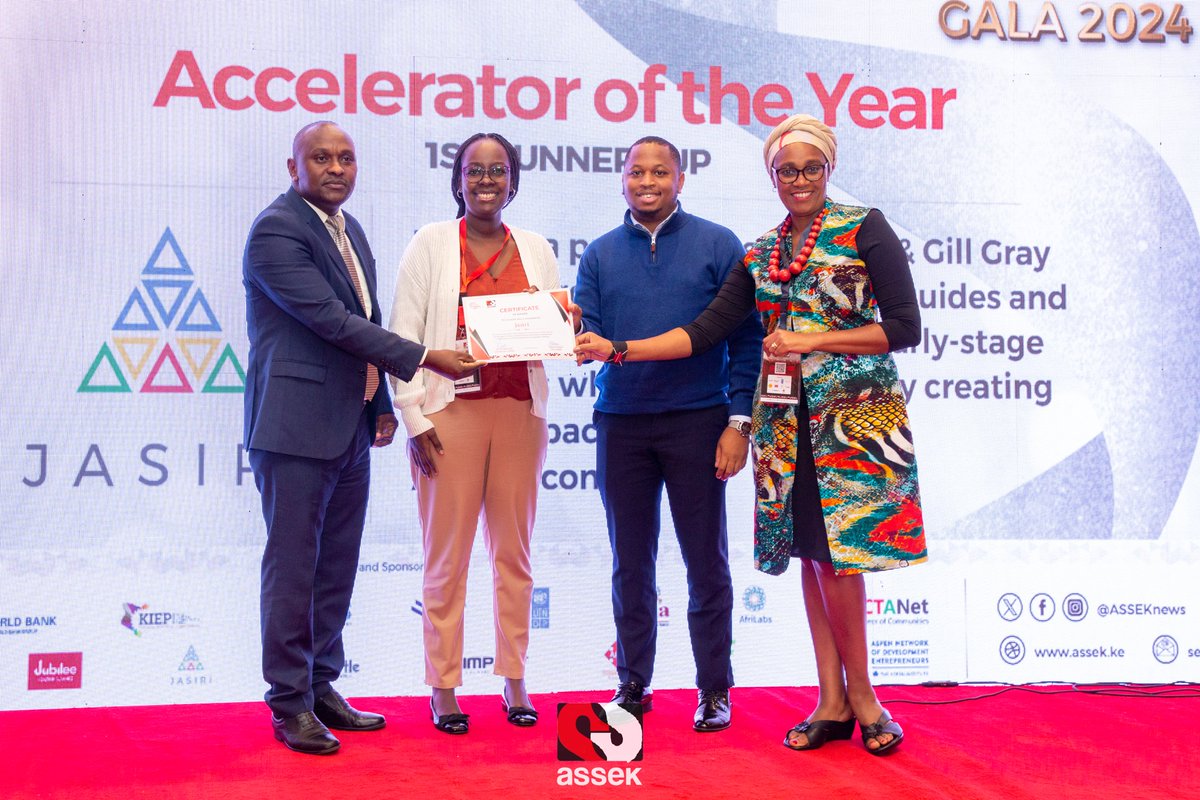 ASSEKnews's tweet photo. Congratulations to @somo_org , the winner of the Accelerator of the Year award, and @Jasiri4Africa , for being the first runner-up! This recognition celebrates accelerators that have made an impact by empowering startups, driving innovation, &amp; bridging the gap to market success. https://t.co/tMKhNsOqvI