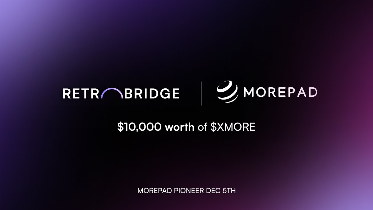 retro_bridge's tweet photo. 🎉 We’re excited to join the @morepad404 MOREPad Pioneer community program!

Explore Retro Brigde X $XMORE quests on Galxe, and unlock:

🔹 Proof of OG &amp; Early Access
🔹 Omni Launchpad perks
🔹 $10,000 in $XMORE up for grabs!

Join here: https://t.co/lZEVgzdfvc https://t.co/G8ioAi7as7