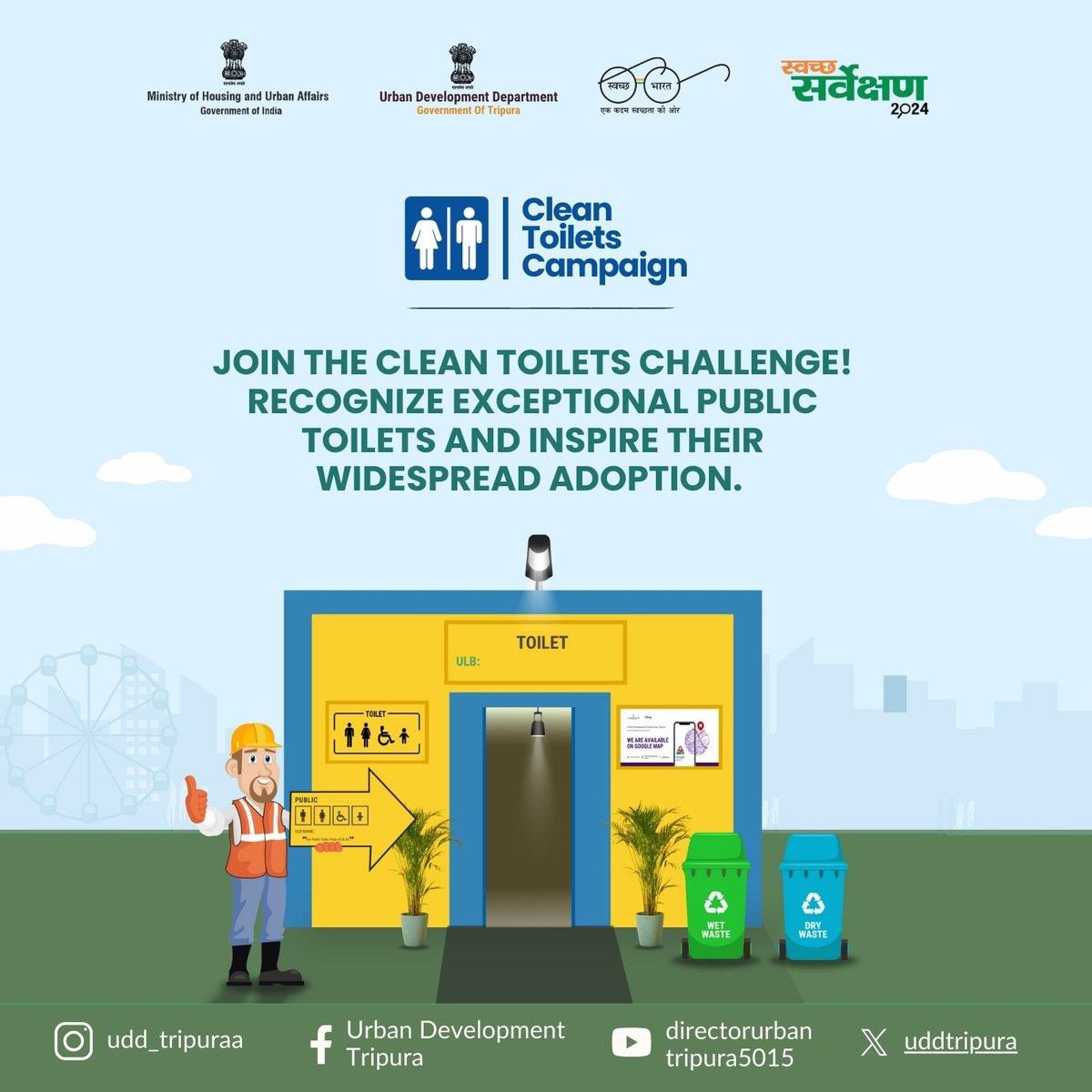uddtripura's tweet photo. Celebrate excellence in public sanitation by recognizing exceptional public toilets. Letβs inspire more communities to adopt and maintain clean, accessible facilities for all! π·π·
#CleanToiletsChallenge #SwachhBharat #HygieneForAll @SwachhBharatGov @MoHUA_India @mygovtripura https://t.co/vh2Rpfa2ZH
