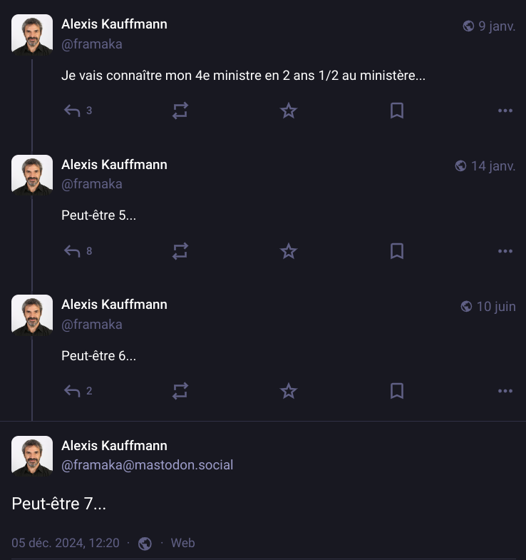 Un fil Mastodon que je tiens régulièrement à jour…
mastodon.social/@framaka/11359…