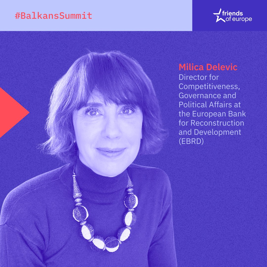 FriendsofEurope's tweet photo. 🗣️ Referring to the #NewGrowthPlan, @MilicaDelevic argues it will hopefully increase the leverage of the EU and address the issues on #conditionality.

“We are in an era of geopolitical bargaining. Therefore, €6bn for 6 countries over 4 years is good, in the hope of #PrivateSector mobilisation which can follow. ”
