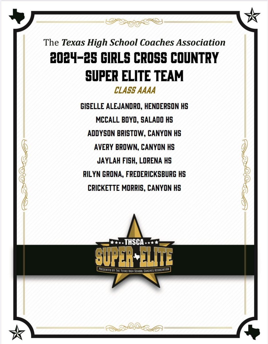 This is a HUGE accomplishment for our very own Jaylah Fish! She was selected to the <a href="/THSCAcoaches/">THSCA</a> Super Elite Team! Only 7 athletes were selected in the 4A classification in the state of Texas! Congratulations Jaylah!

<a href="/TexasXCCoaches/">CCCAT</a>
