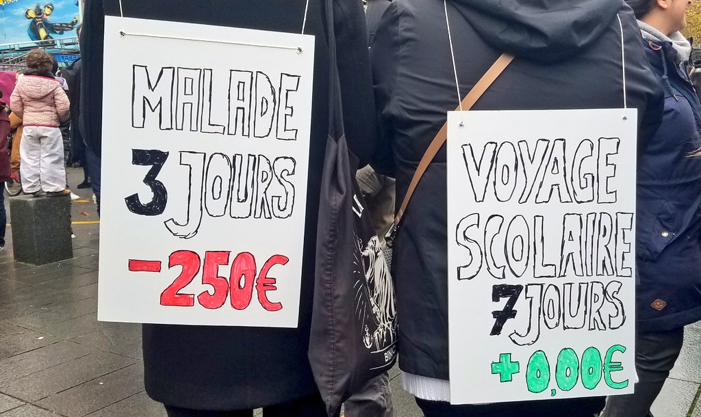 cafepedagogique's tweet photo. "J'organise bénévolement le voyage scolaire cette année. Il n'y a plus de HSE dans mon collège" Arlette, prof d'espagnol #greve5decembre https://t.co/hg0tqm7WsI