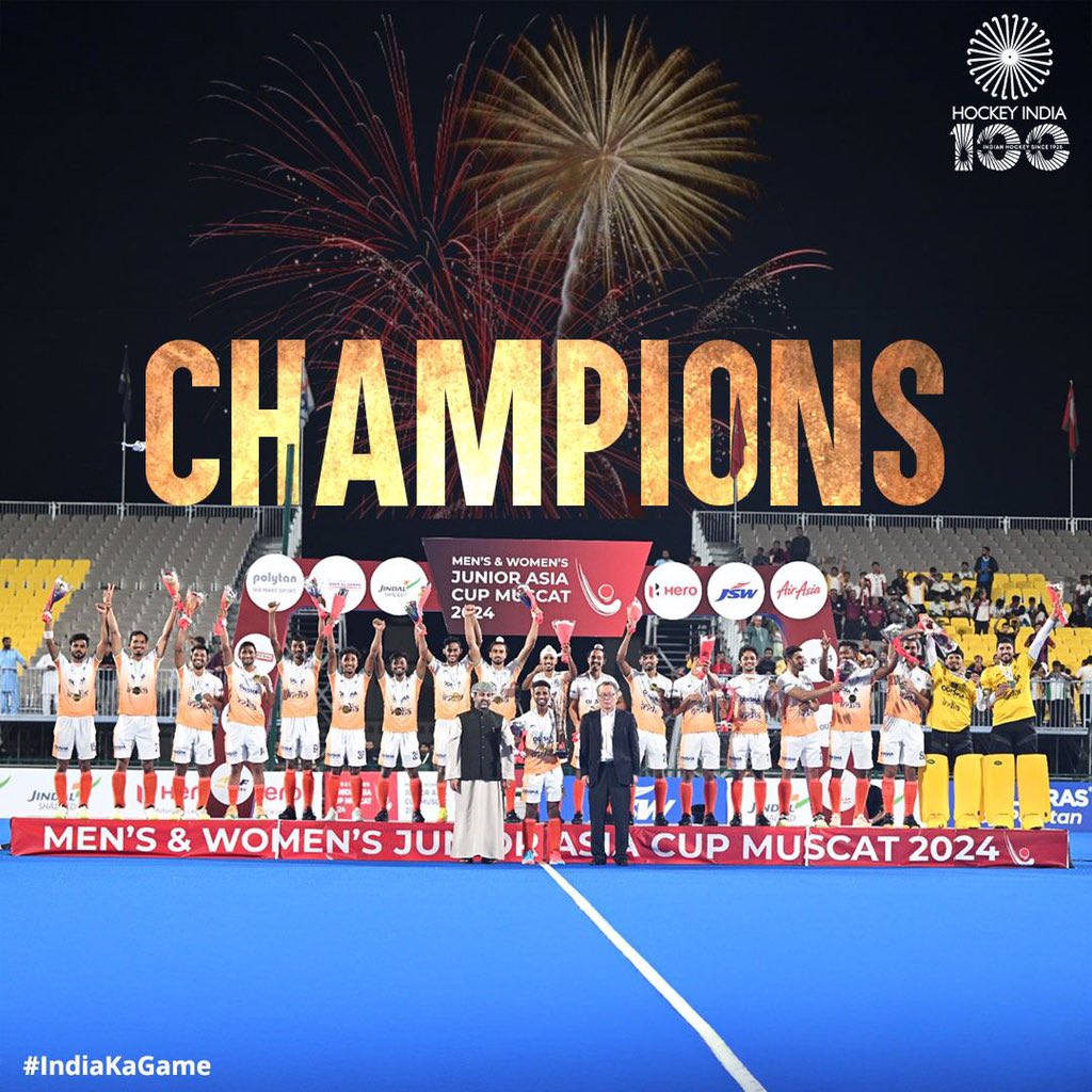 katapamaama's tweet photo. Congratulations team @TheHockeyIndia What a night for Indian hockey! 🏑 
Team India lifts the Men’s Junior Asia Cup 2024 trophy after a thrilling win over Pakistan. 💪 https://t.co/9wG6ceZA6D
