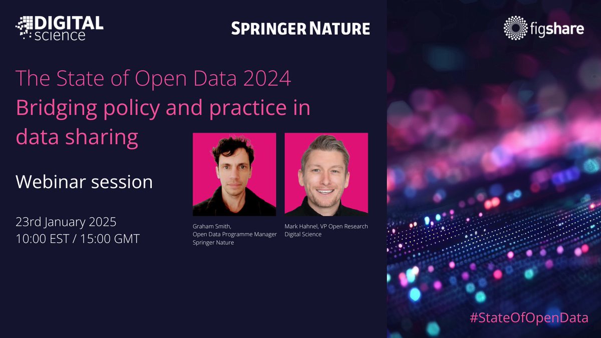 Figshare (@figshare) on Twitter photo Join our webinar to hear about the #StateOfOpenData 2024 and our unique analysis.
Hear from report authors <a href="/MarkHahnel/">Mark Hahnel</a> and <a href="/Mr_G_Smith/">Graham Smith</a> as they discuss the methodology, key findings and future thoughts.
Sign up now: info.figshare.com/webinar/the-st…
<a href="/SpringerNature/">Springer Nature</a> <a href="/digitalsci/">Digital Science</a> Join our webinar to hear about the #StateOfOpenData 2024 and our unique analysis.
Hear from report authors <a href="/MarkHahnel/">Mark Hahnel</a> and <a href="/Mr_G_Smith/">Graham Smith</a> as they discuss the methodology, key findings and future thoughts.
Sign up now: info.figshare.com/webinar/the-st…
<a href="/SpringerNature/">Springer Nature</a> <a href="/digitalsci/">Digital Science</a>