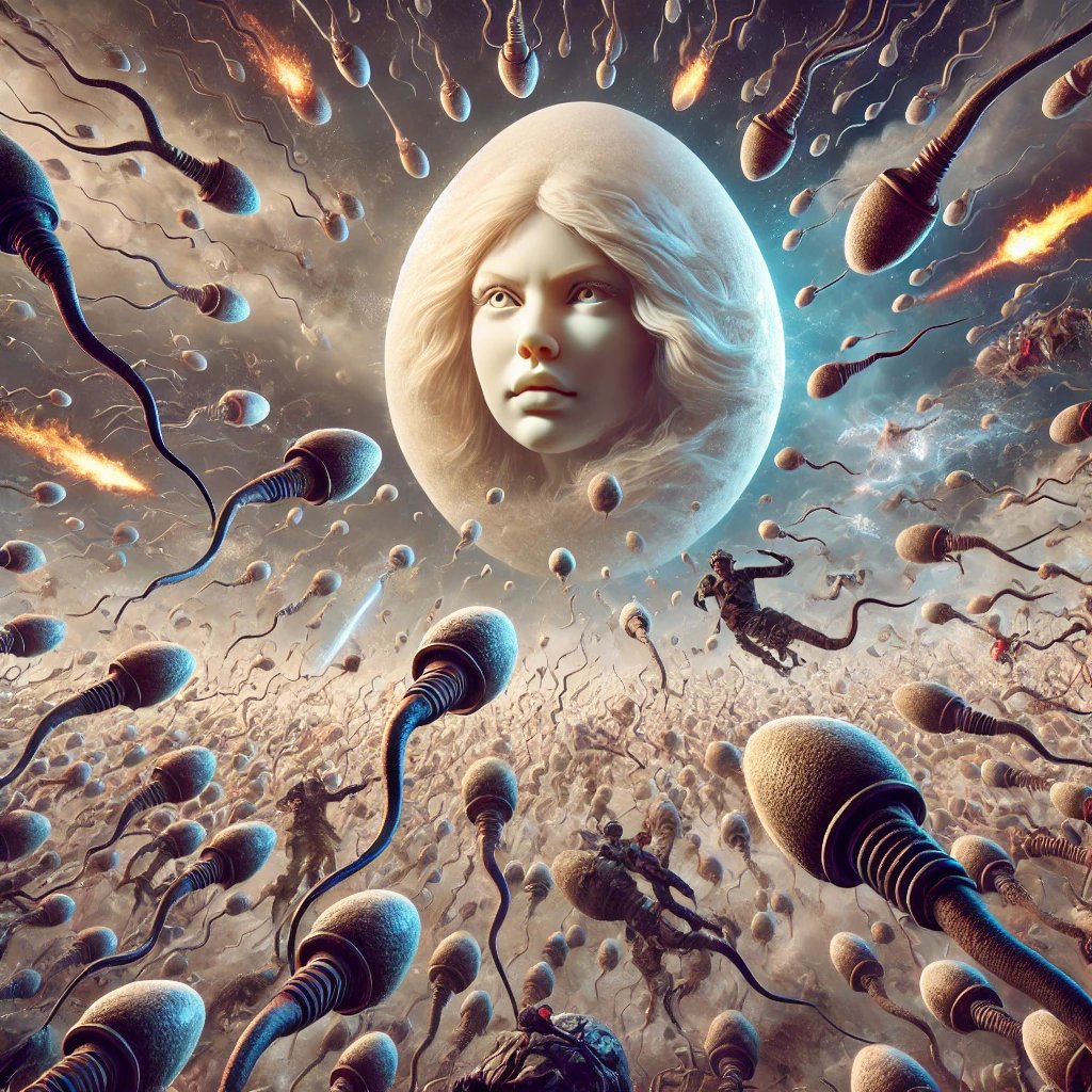 FACT: Each ejaculation can contain between 40 million and 1.2 billion sperm cells! However, only a small fraction of them make it close to the egg, with most being eliminated along the journey.

Sperm Warfare at its finest. Don't you just love trouser glue?

$JIZZ