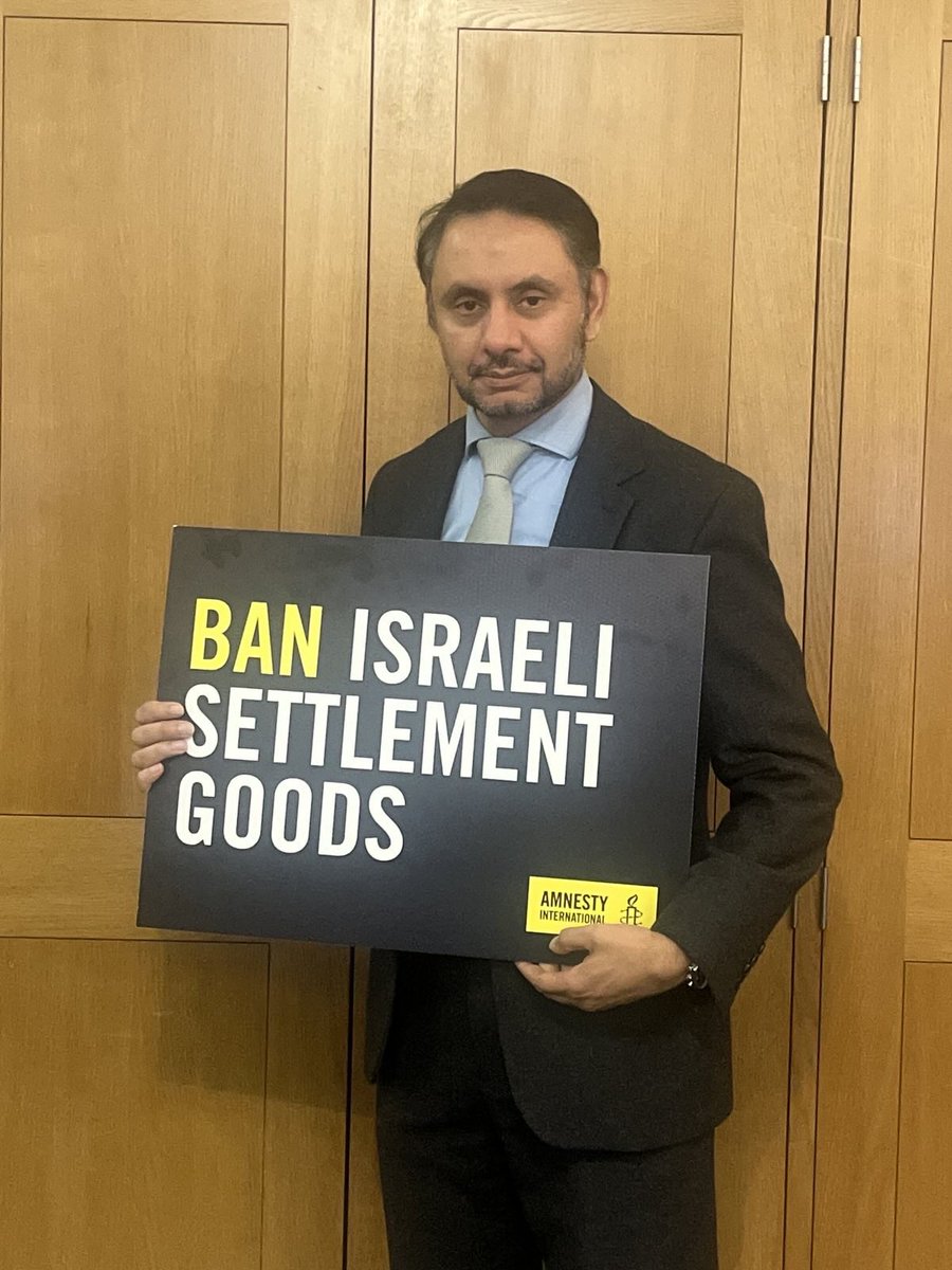 Shockat Adam MP (@shockatadam) on Twitter photo I am supporting the <a href="/AmnestyUK/">Amnesty UK</a> campaign calling on settlements goods to properly labelled so people can boycott goods from illegal Israeli settlements. I am supporting the <a href="/AmnestyUK/">Amnesty UK</a> campaign calling on settlements goods to properly labelled so people can boycott goods from illegal Israeli settlements.