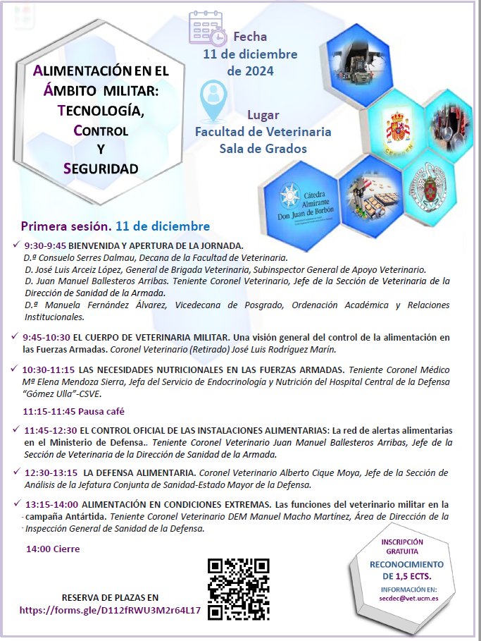 masterMIA_UCM's tweet photo. El próximo miércoles 11 de diciembre tendrá lugar en la Sala de Grados de la Facultad de Veterinaria un seminario sobre la alimentación en el ámbito militar. La inscripción es gratuita y la asistencia tendrá un reconocimiento de 1.5 ECTS. https://t.co/Y1fFiObvZB