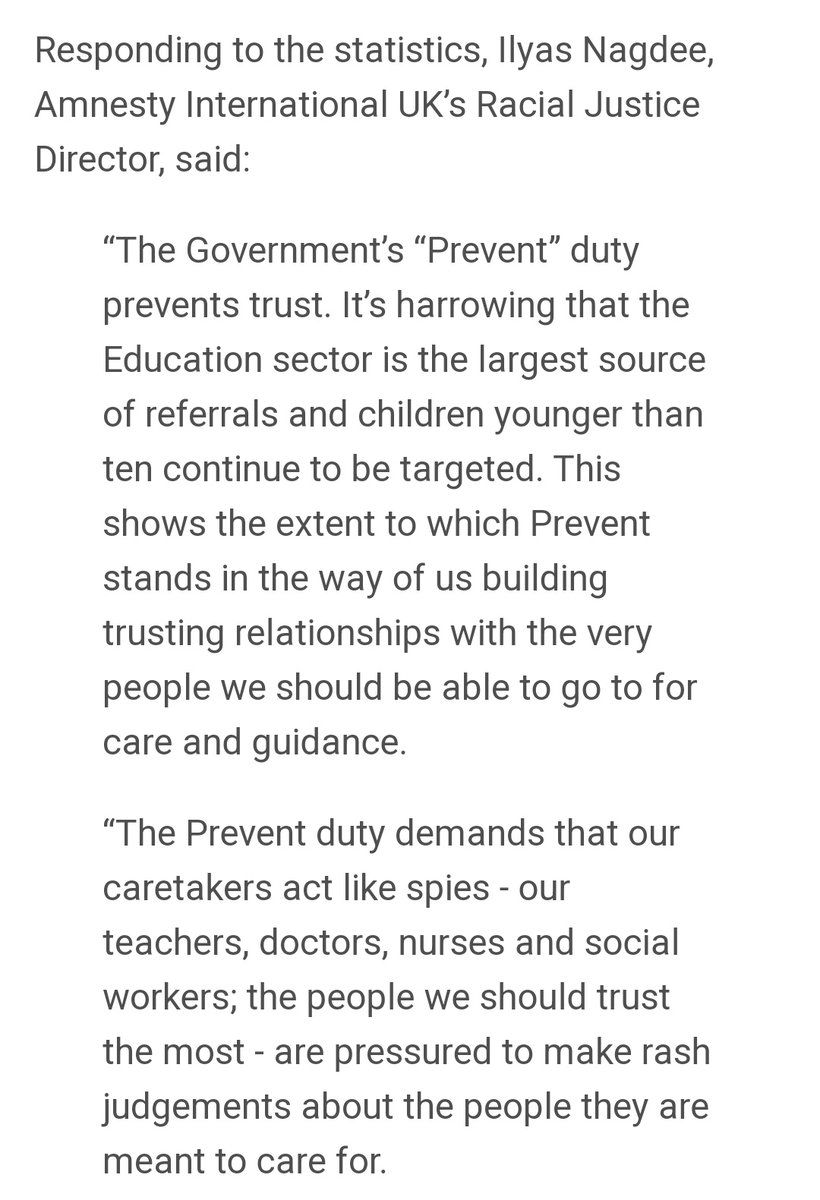Response to latest Prevent statistics showing record numbers of referrals from education and the astounding number of children referred to Prevent, including children under 10 years old.