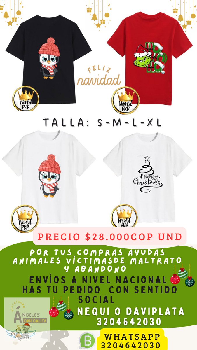 Rescatandoange2's tweet photo. Hoy es un maravilloso día para que nos ayudes comprando con sentido social tenemos camisetas Navideñas hermosas ..para toda la familia  lo más lindo es que por tu compra ayudas animales víctimas de maltrato y abandono
 haz tu pedido ya 
WhatsApp 3294642030 https://t.co/4ZTyEbhwKY