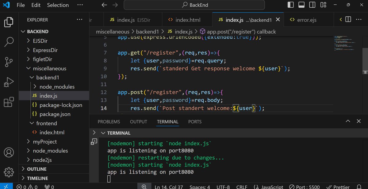 KumarDushy59991's tweet photo. #learning #fullstack #development by using #mern
#backend serving static files, Get & Post request ,handling post request,
#day79 #codingJouney https://t.co/gZhoAJTlDJ
