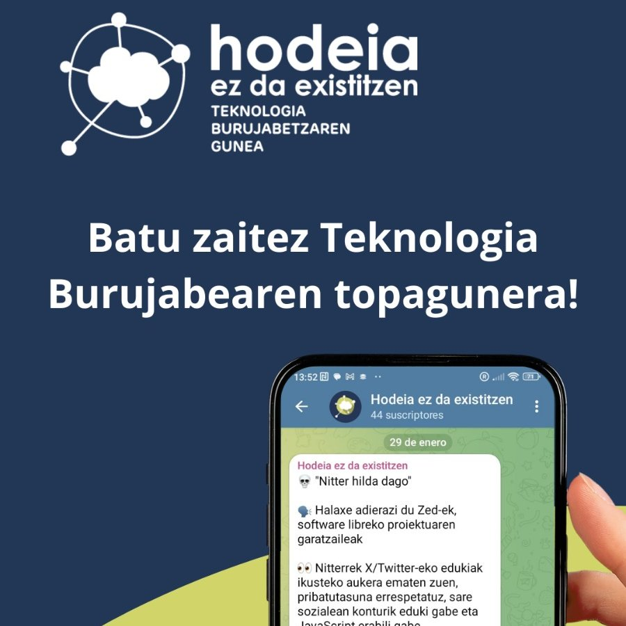 iametza's tweet photo. Teknologia Burujabetzaren inguruko aktualitatea jarraitu ☁️❌Hodeia ez da Existitzen Telegram kanalean‼️https://t.co/QYfWH827fC https://t.co/jsv9CIvKz9