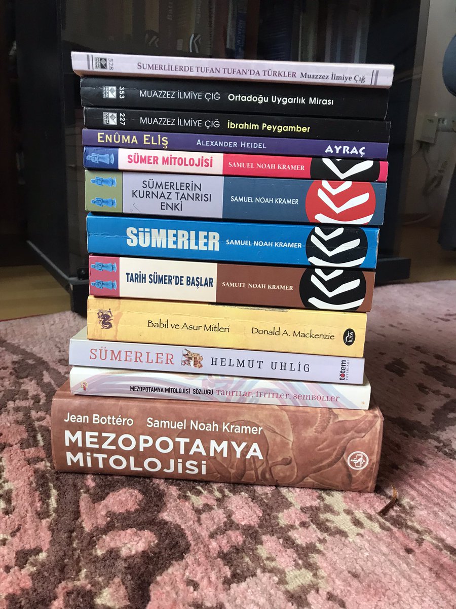 NurayBLGL1's tweet photo. Sümer Mitolojisi ile alakalı bilgi sahibi olmak için şurada gördüğünüz kitapların hepsini okumanız lazım. Sümerler ile ilgili yerli ve yabancı bilimsel makalelere de internetten ulaşabilirsiniz. Bu kitapları okumazsanız ne olur? https://t.co/J9chxydjMS