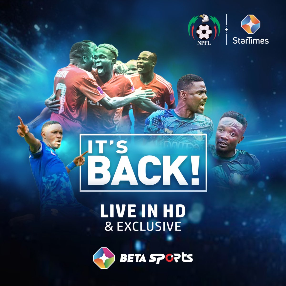 StarTimes_Ng's tweet photo. The Nigeria Premier Football League - NPFL, is back!
Catch all the action from our beloved club-sides, showing live and exclusive on ST Beta Sports Channel 244.
Naija na we own, Football na di game...
#NPFLonStarTimes #NPFL #NPFLisBack #STBetaSports https://t.co/pNCwqjilJv