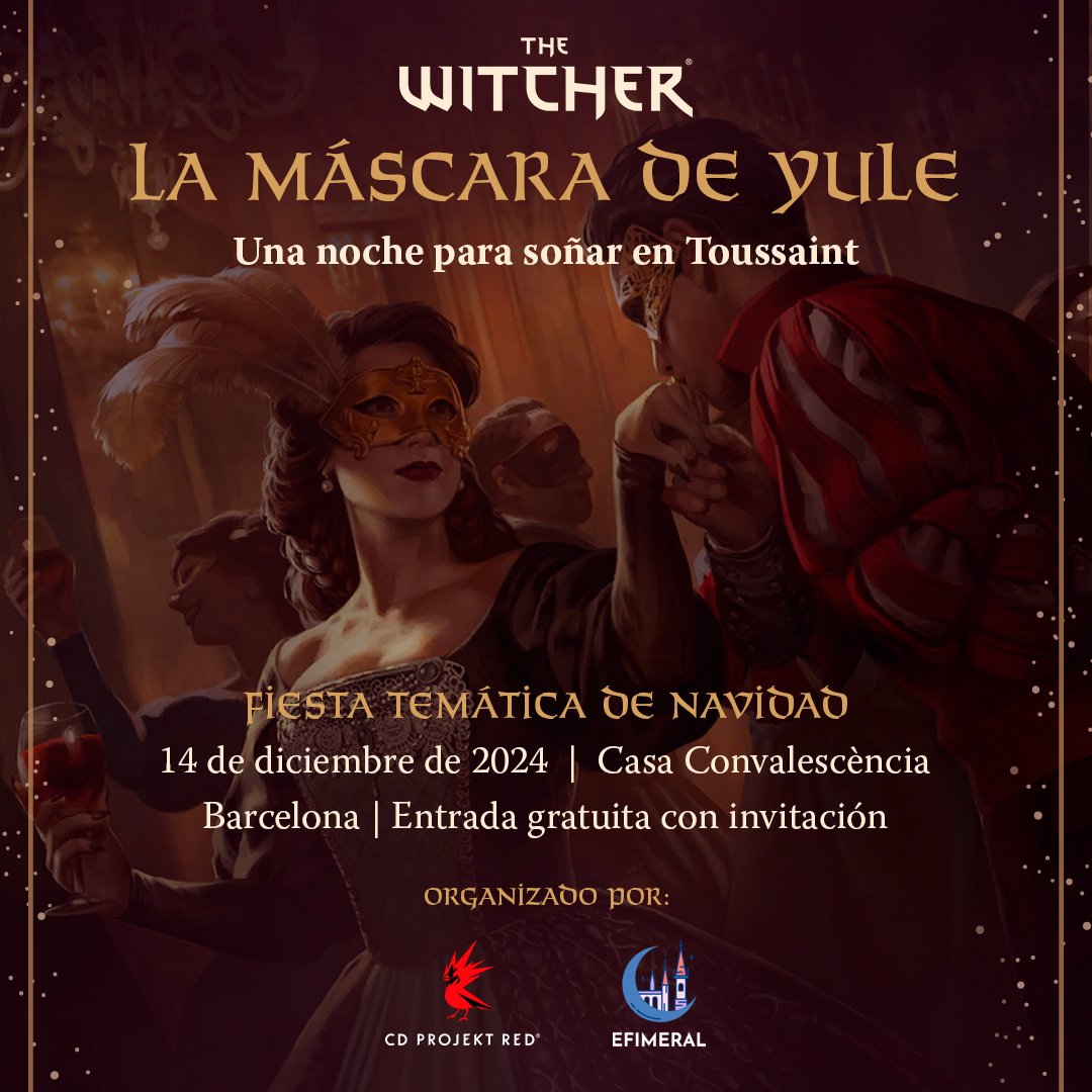 EfimeralEvents's tweet photo. The Witcher: La máscara de Yule🎭

@CDPR_ES y @EfimeralEvents os invitan a una maravillosa mascarada de Yule con juegos, actuaciones, viandas, oportunidades para retratos temáticos, sorteos y una presentación muy especial.

✨Lee más en la web✨
https://t.co/DM3nu86Gdm https://t.co/r1EjlBkEil