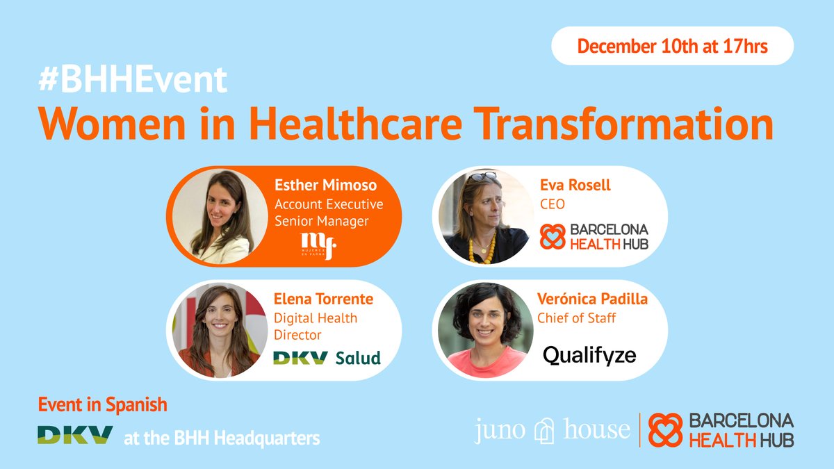 Barcelona Health Hub (@bcnhealthhub) on Twitter photo Don't miss the #BHHEvent: 'Women in Healthcare Transformation' with <a href="/JunoHouseClub/">junohouseclub</a> on December 10 at the Hub. Discover the crucial role women play in driving innovation in healthcare!
🌟<a href="/mujeresenfarma/">Mujeres en Farma</a>
🌟<a href="/DKVSeguros/">DKV Salud (ES)</a>
🌟<a href="/BCNHealthHub/">Barcelona Health Hub</a>
🌟<a href="/qualifyze/">Qualifyze</a>
Sign up 👉barcelonahealthhub.com/en/news/dont-m… Don't miss the #BHHEvent: 'Women in Healthcare Transformation' with <a href="/JunoHouseClub/">junohouseclub</a> on December 10 at the Hub. Discover the crucial role women play in driving innovation in healthcare!
🌟<a href="/mujeresenfarma/">Mujeres en Farma</a>
🌟<a href="/DKVSeguros/">DKV Salud (ES)</a>
🌟<a href="/BCNHealthHub/">Barcelona Health Hub</a>
🌟<a href="/qualifyze/">Qualifyze</a>
Sign up 👉barcelonahealthhub.com/en/news/dont-m…