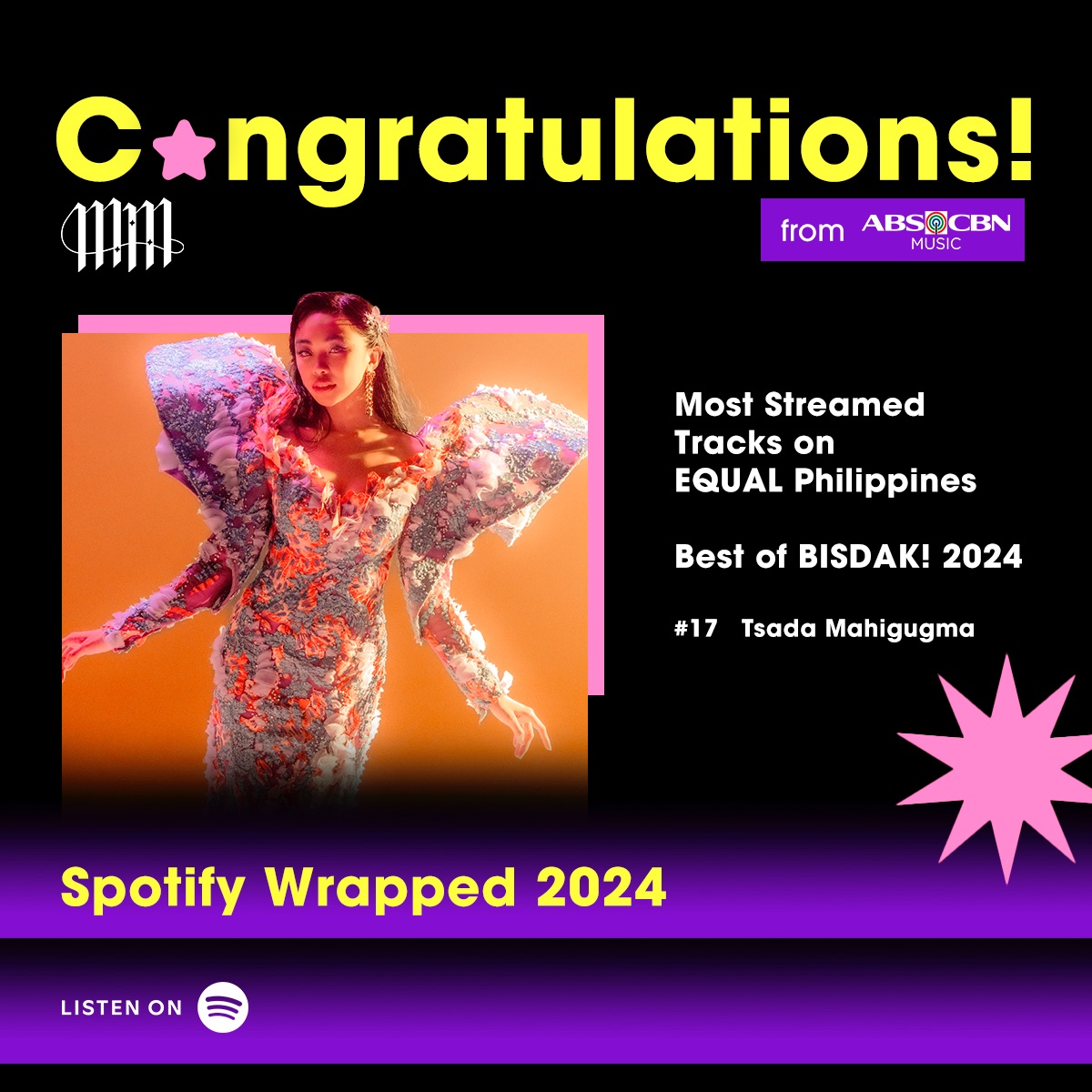 StarPopPH's tweet photo. "Tsada Mahigugma" is one of the most streamed songs on Spotify's EQUAL Philippines and BISDAK! 2024! 

Maymay Entrata you continue to slay on the daily! 💅 

We are so proud of you!
Follow her on Spotify:
https://t.co/426g9QoguQ

@spotifyph
#SpotifyWrapped
#SpotifyWrapped2024 https://t.co/VEiwVGTTxx