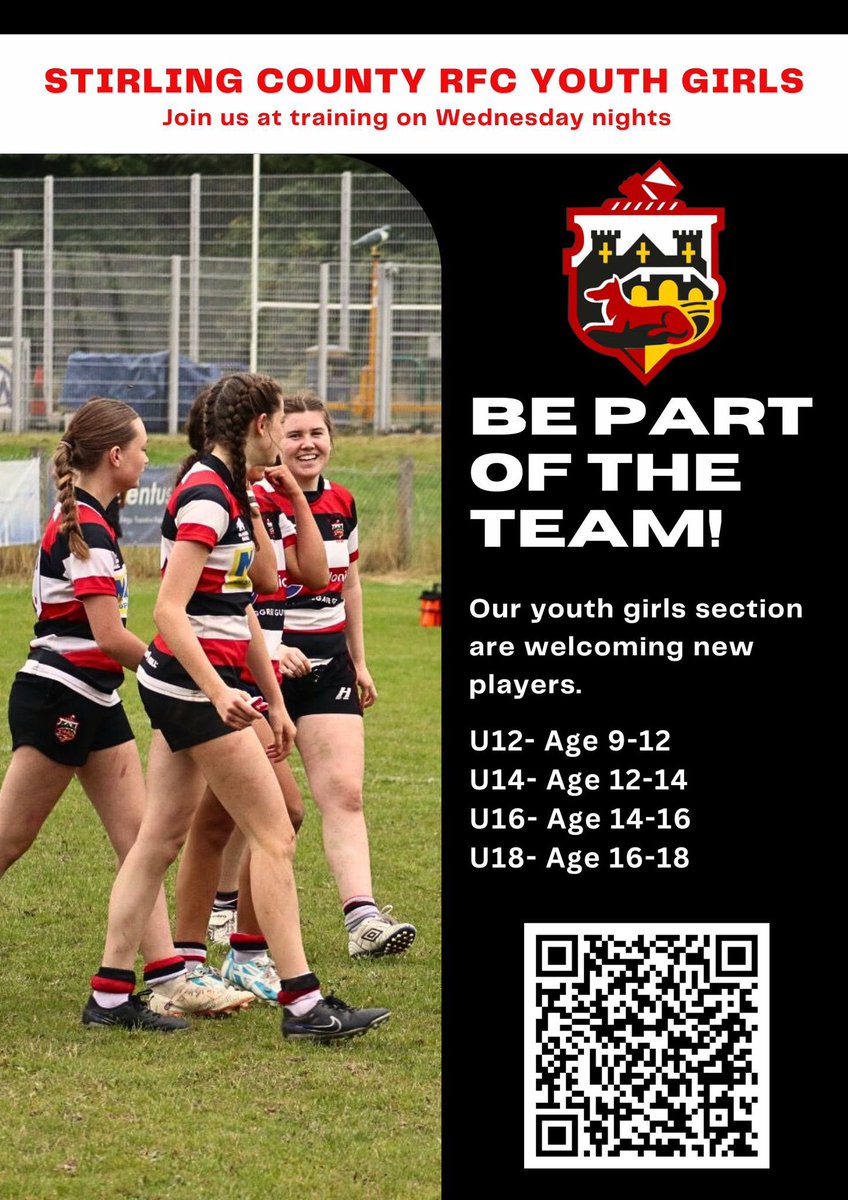 Be Part of The Team! 🏉💜🖤🏉❤️🖤🏉

Fancy joining <a href="/StirlingCounty/">Stirling County RFC</a> ??? The youth section want you! 🫵

The Girls and Boys sections are having a player drive and are on the hunt for new players! Check out the information below and get involved!